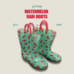 Kids Size 12 Watermelon Print Rain Boots With Red Handles
